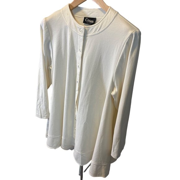 Choon Cream Button Down Long Sleeve Tunic Top Size L Flare Hem - Picture 3 of 9